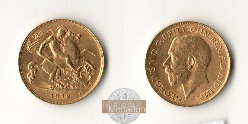 Grossbritannien, Georg V. (1910-1936) MM-Frankfurt Feingold: 3,66g 1/2 Sovereign 1912 