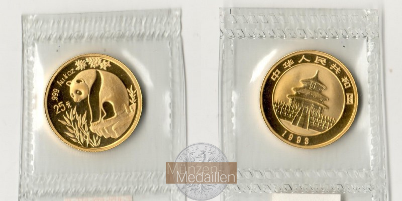 China 25 Yuan MM-Frankfurt Feingold: 7,78g Panda seated on rock 1993