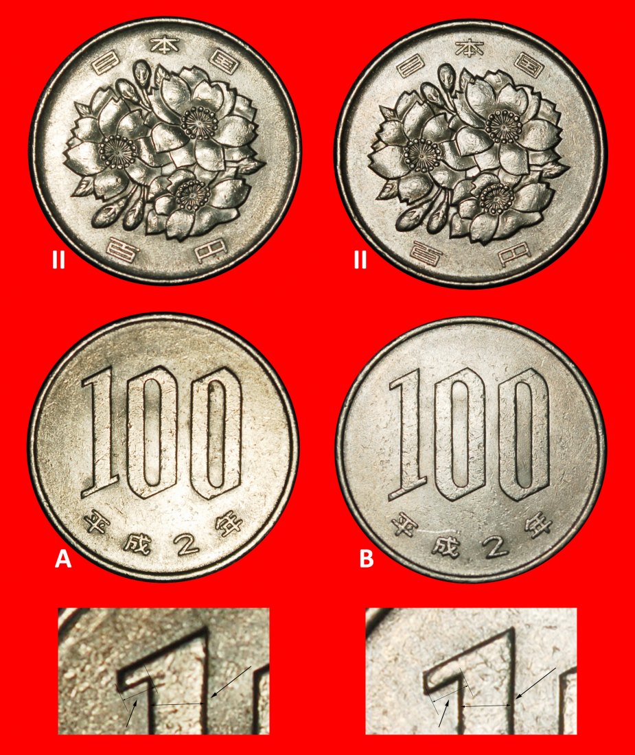  ⰆCHERRY BLOSSOMS (1967-2025):JAPAN★100 YEN 2 HEISEI (1990) 2 DISCOVERY COINS★LOW START ★ NO RESERVE!   