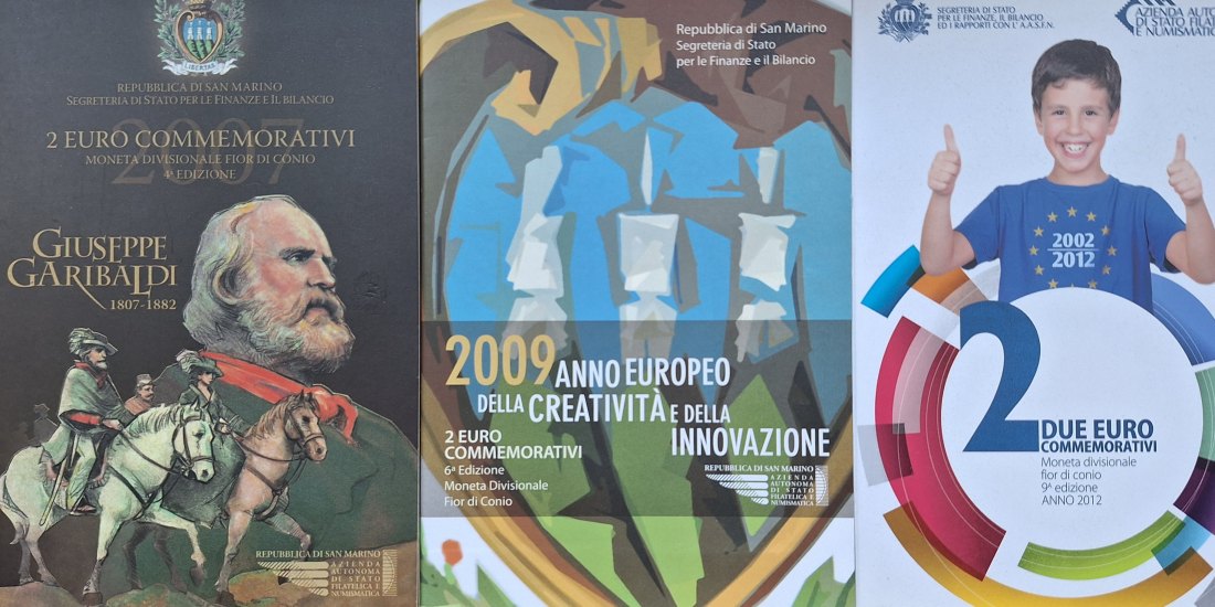  3x2 Euro, San Marino 2007, 2009 und 2012 Originale Verpackung   