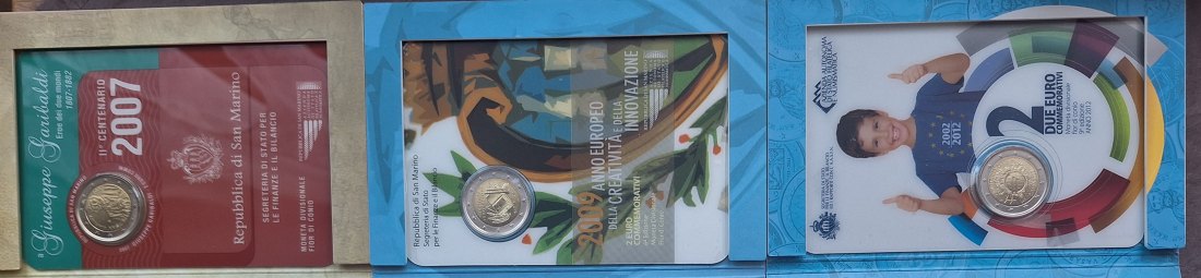  3x2 Euro, San Marino 2007, 2009 und 2012 Originale Verpackung   