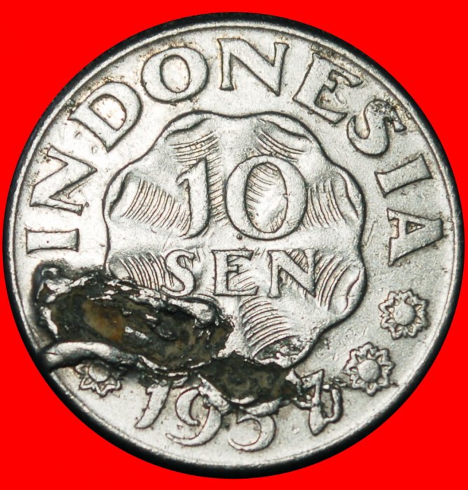 Ⰶ GOLDEN EAGLE: INDONESIA ★ 10 SENS 1957 SOLAR ECLIPSE! UNCOMMON!★LOW START ★ NO RESERVE!