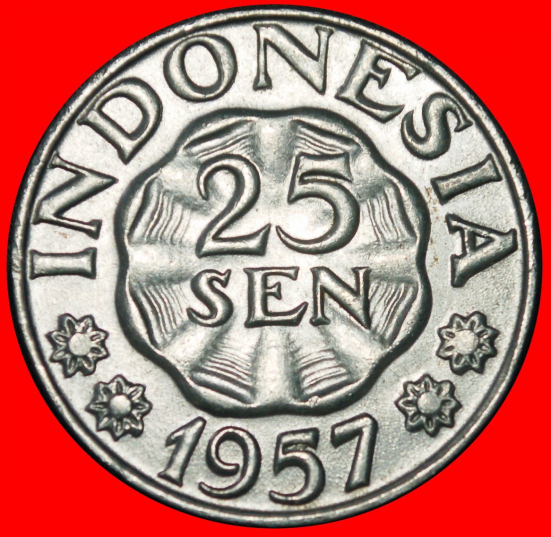 Ⰶ GOLDEN EAGLE (1955-1957): INDONESIA★25 SENS 1957 SOLAR ECLIPSE! UNC LUSTRE★LOW START ★ NO RESERVE!