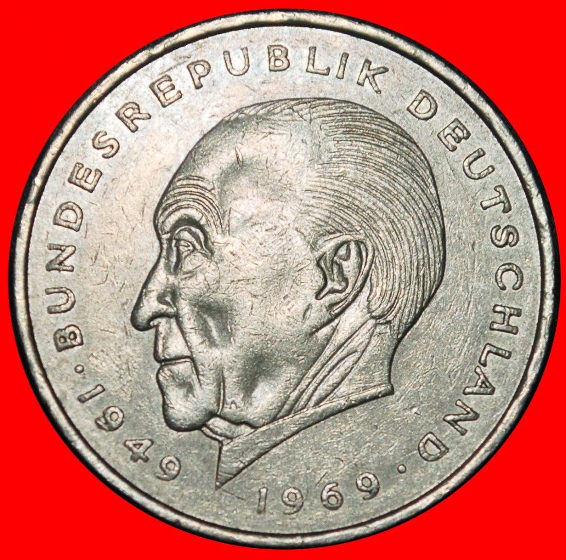 Ⰶ ADENAUER (1876-1967): GERMANY ★ 2 MARKS 1971J I+A+r1! HAMBURG! 1949-1969!★LOW START ★ NO RESERVE!