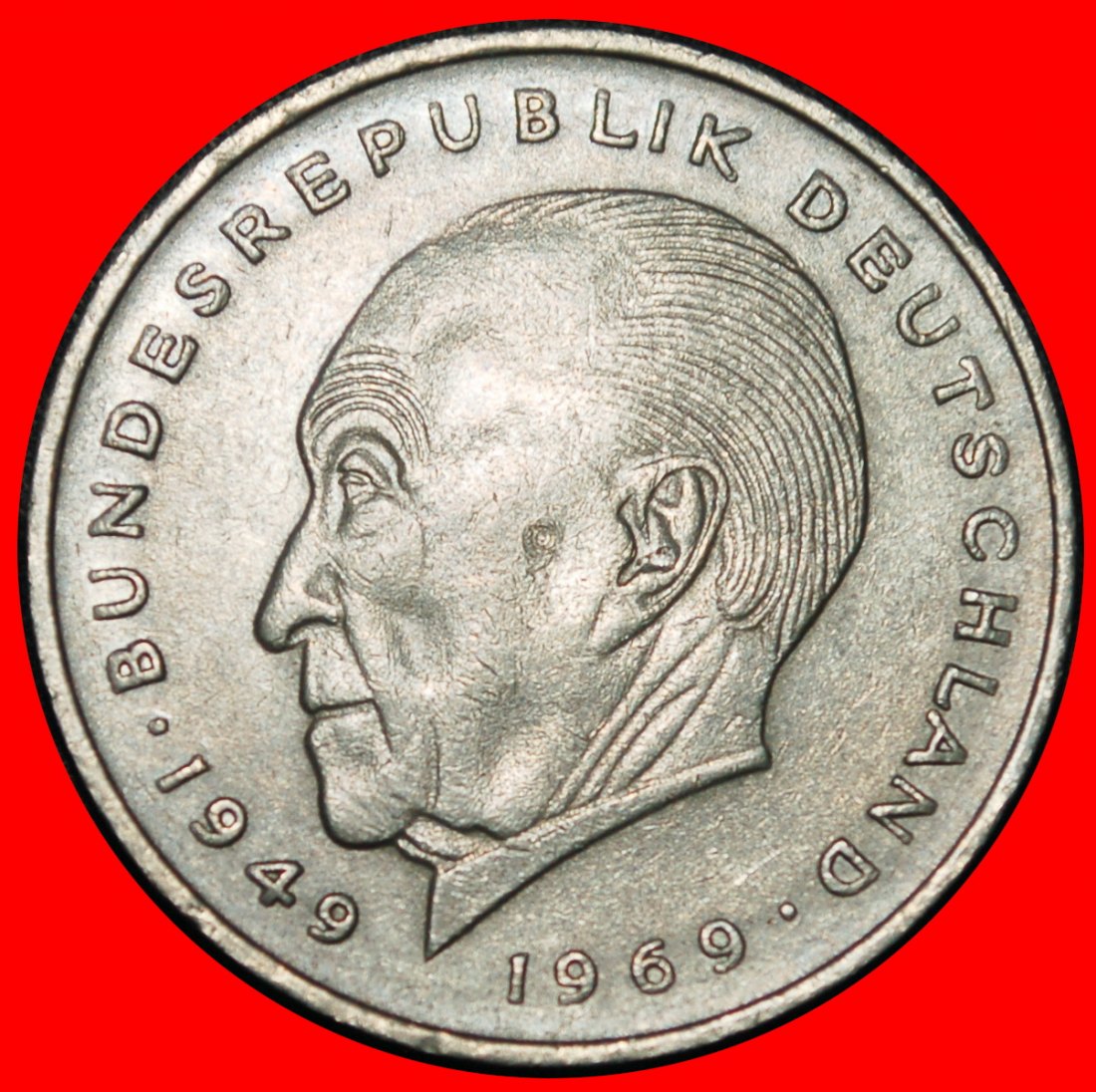 Ⰶ ADENAUER (1876-1967): GERMANY ★ 2 MARKS 1971J I+A+r2! BADEN-W.! 1949-1969!★LOW START ★ NO RESERVE!