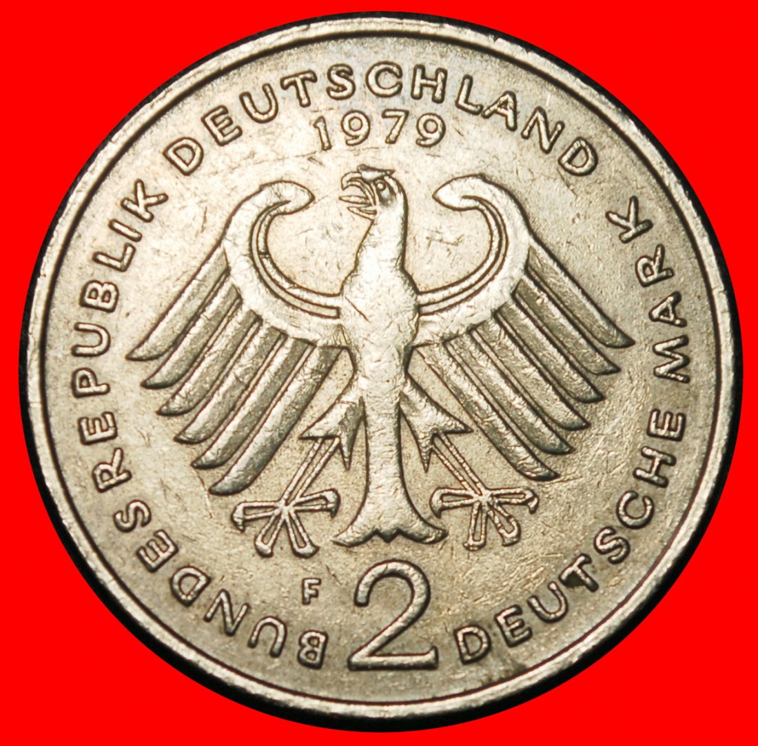 Ⰶ ADENAUER (1876-1967): GERMANY ★ 2 MARKS 1979F I+B+r2! BADEN-W.! 1949-1969!★LOW START ★ NO RESERVE!   
