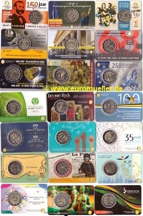 Belgien 21x 2 Euro Sondermünze 2014 - 2025...bu. in nl. Coincards   