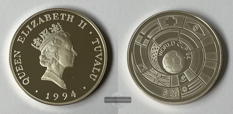  Tuvalu 20 Dollars 1994 World Cup KM#22 FM-Frankfurt Feinsilber: 29,1g   