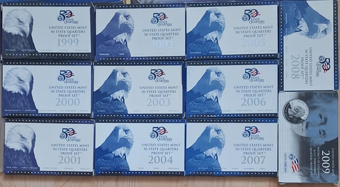  USA,56x Quarter(1/4)Dollar, 1999-2009, Proof Set   
