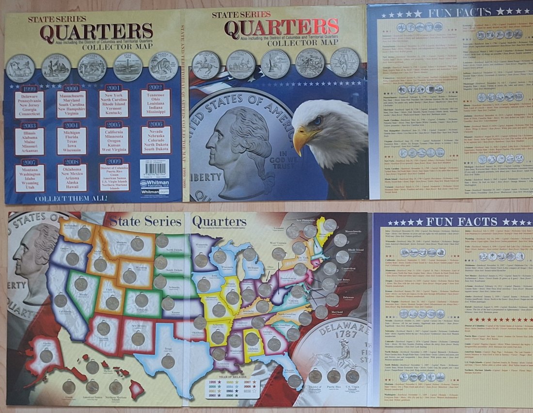  USA,56x Quarter(1/4)Dollar, 1999-2009, Kollektion-Mappe aufgeklappt (2von2)   