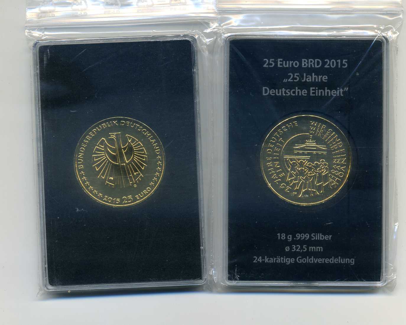  25 Euro 2015 G stempelglanz mit 24 Karat Goldauflage Original Blister   