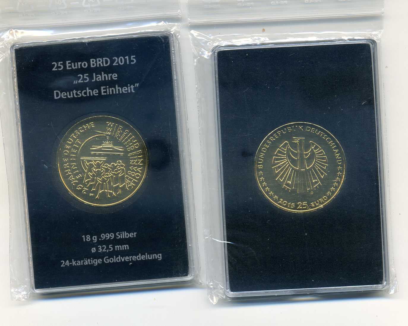 25 Euro 2015 D stempelglanz mit 24 Karat Goldauflage Original Blister   