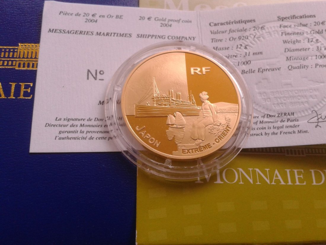 Original 20 euro 2004 PP Frankreich Messagerie maritimes 17g Gold 920er Gold