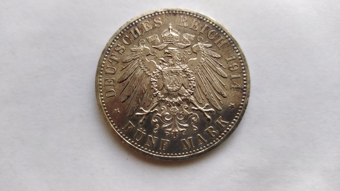  GERMANY-EMPIRE PRUSSIA 5 MARK 1914 A.UNC   