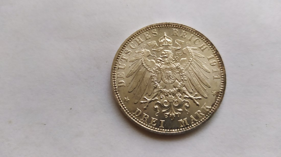  GERMANY-EMPIRE WURTTEMBERG.3 MARK 1911 F.UNC   