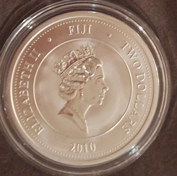  Fidschi, 2 Dollar, 2010, Echte Karettschildkröte, 1oz 999er Silber (in Münzkapsel)   