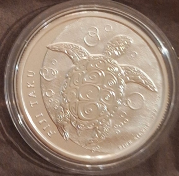  Fidschi, 2 Dollar, 2010, Echte Karettschildkröte, 1oz 999er Silber (in Münzkapsel)   