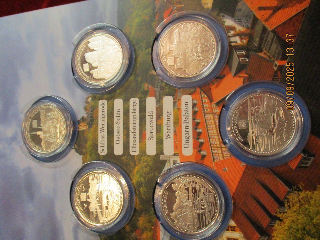  6 Silbermedaillen Urlausregionen der DDR 333er Silber 55,2 Gramm rau   