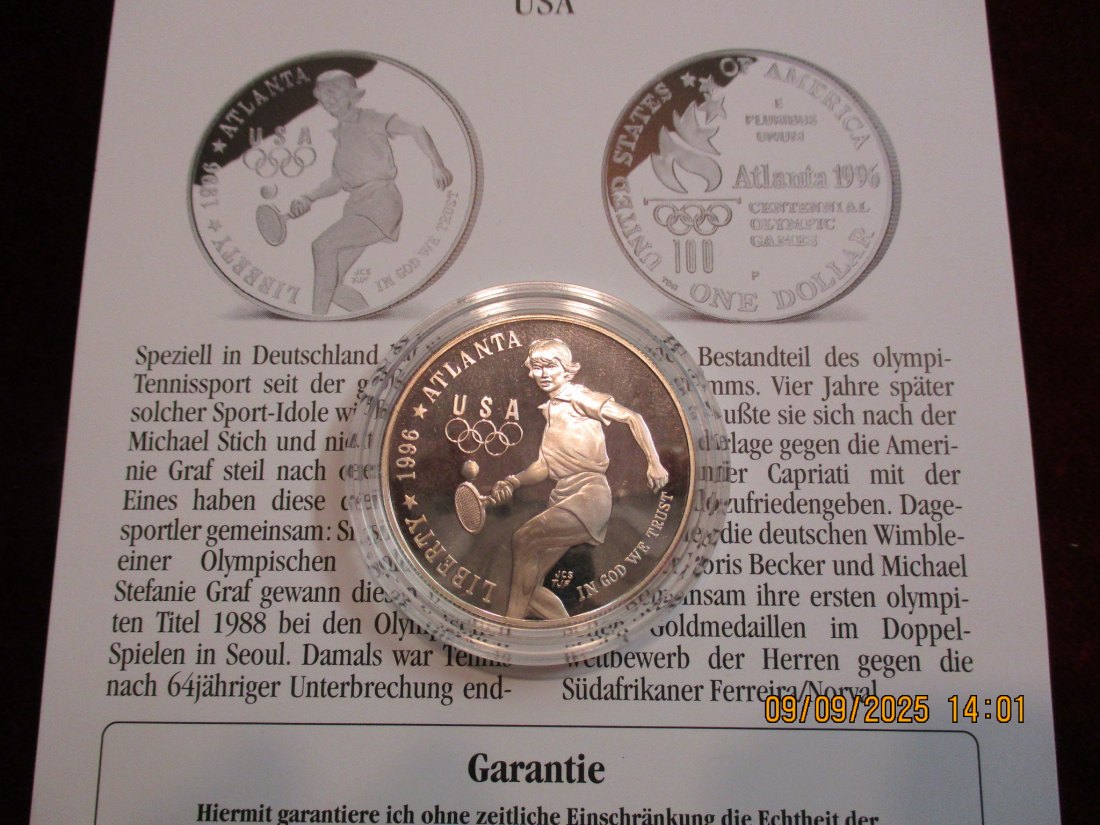  1 Dollar USA 1996 Olympische Spiele 999er Silber 26,73 Gramm   