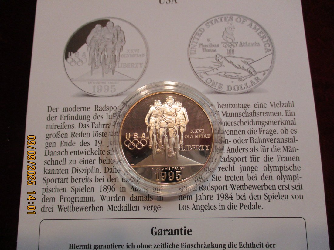  1 Dollar USA 1995 Olympische Spiele 900er Silber 26,73 Gramm   