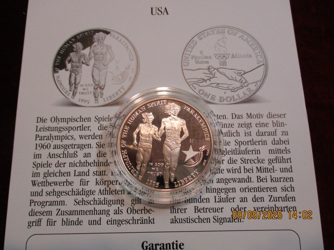  1 Dollar USA 1995 Olympische Spiele 900er Silber 26,73 Gramm   