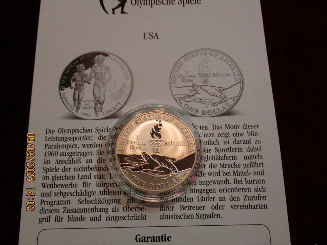  1 Dollar USA 1995 Olympische Spiele 900er Silber 26,73 Gramm   