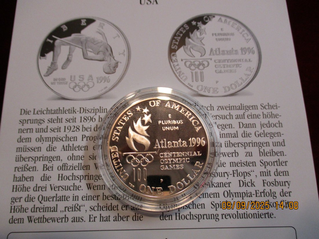  1 Dollar USA 1996 Olympische Spiele 900er Silber 26,73 Gramm   