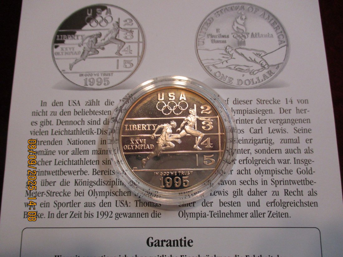  1 Dollar USA 1995 Olympische Spiele 900er Silber 26,73 Gramm   