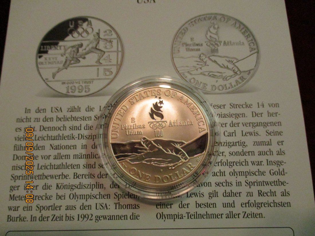  1 Dollar USA 1995 Olympische Spiele 900er Silber 26,73 Gramm   