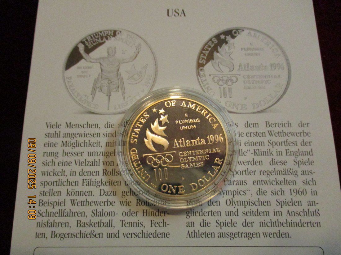  1 Dollar USA 1996 Olympische Spiele 900er Silber 26,73 Gramm   