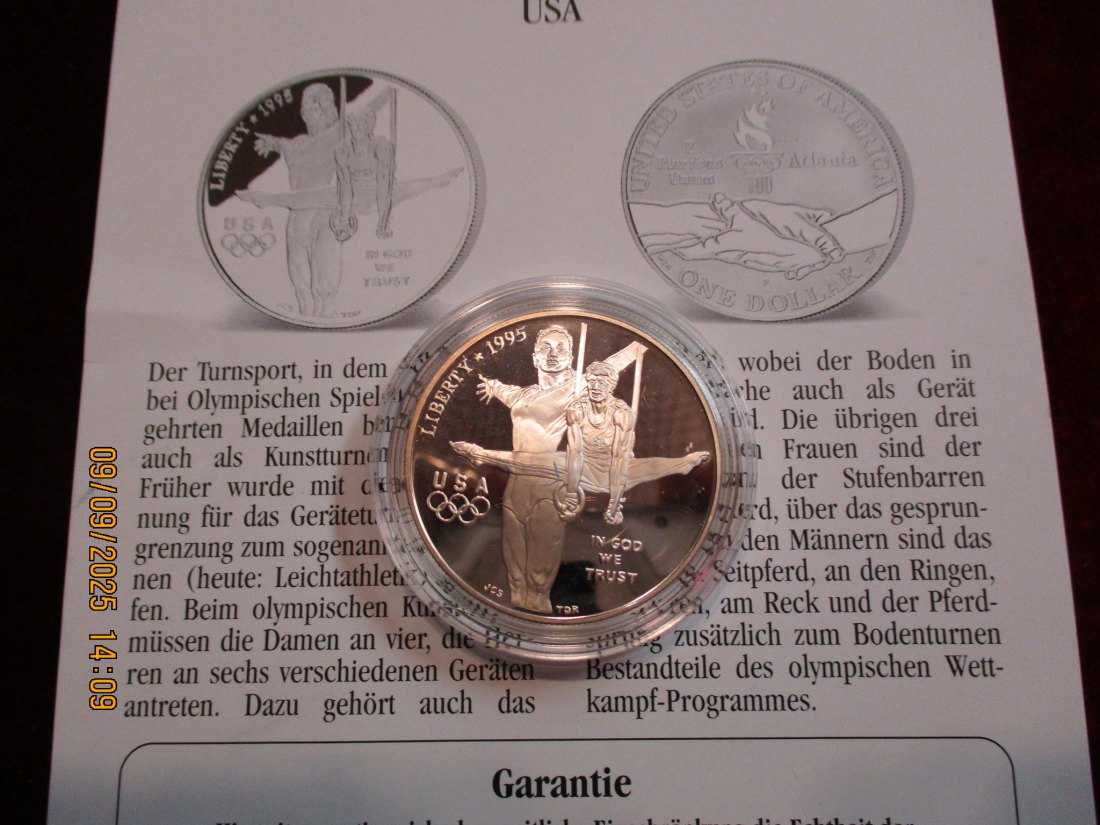  1 Dollar USA 1995 Olympische Spiele 900er Silber 26,73 Gramm   