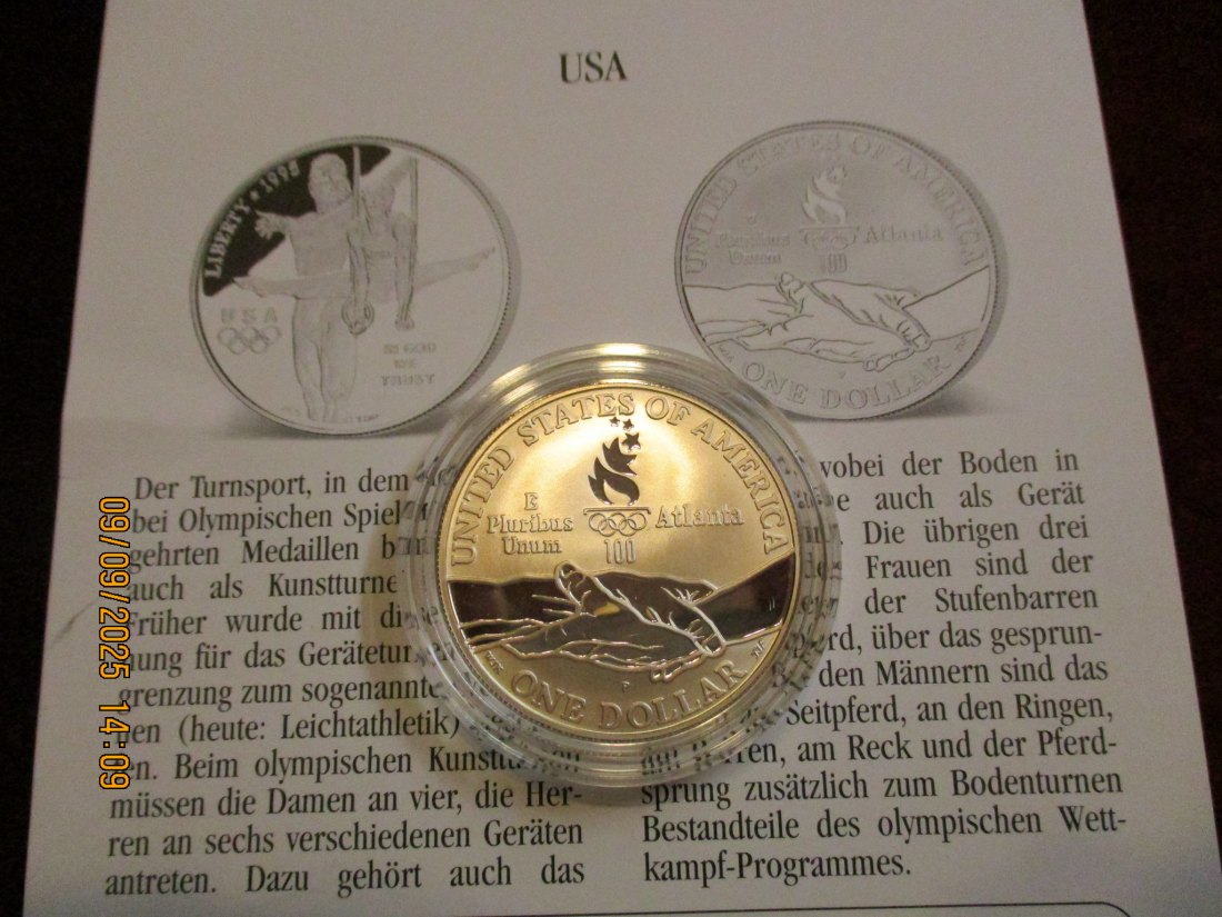  1 Dollar USA 1995 Olympische Spiele 900er Silber 26,73 Gramm   