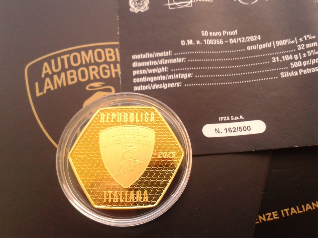  Original 50 euro 2025 Italien Lamborghini 1 Unze Gold 900er Proof Prägung - nur 500 Exemplare   