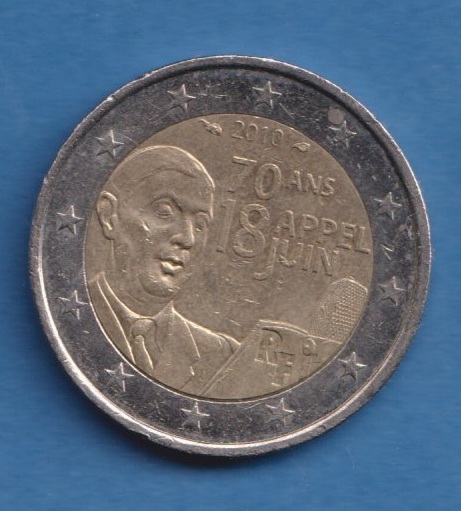  Frankreich 2 Euro 2010. 70 Jahrestag des Appells vom 18.Juni General de Gaulle   