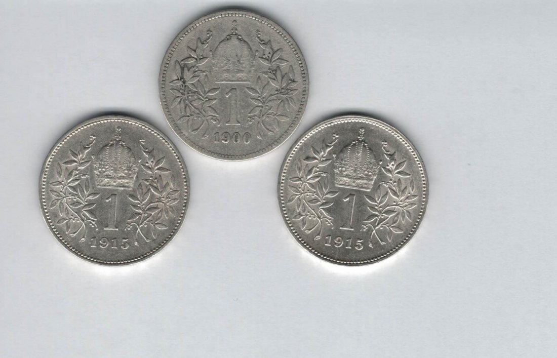  1 Krone 1900 1915 3x á 4,17g fein silber Kronenwährung Österreich Spittalgold9800 (4508   