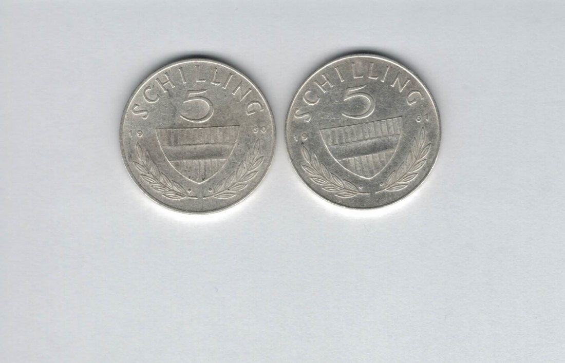  5 Schilling 1960 1961 2 Stk silber á 3,32 fein Österreich Spittalgold9800 /1054   