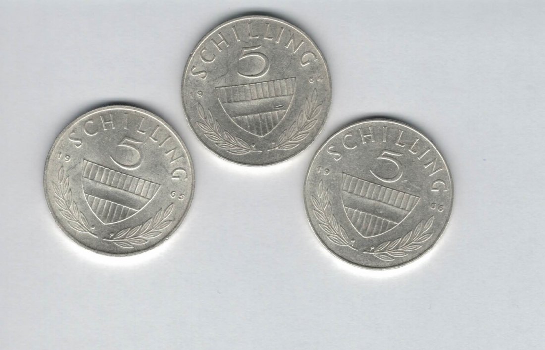  5 Schilling 1964 1965 1966 3 Stk silber á 3,32 fein Österreich Spittalgold9800 /1054   