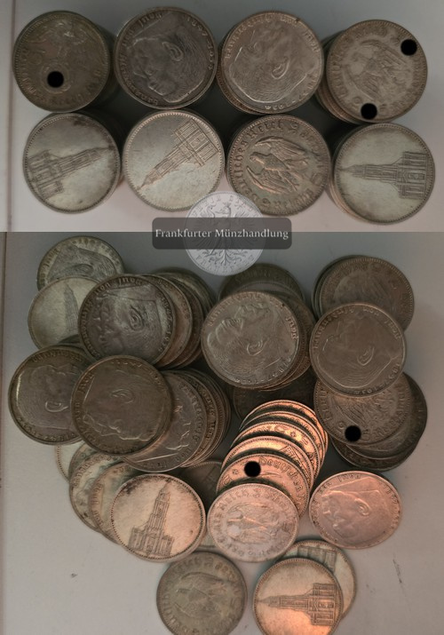  Drittes Reich 80 x 5 Reichsmark ver. Jgg. FM-Frankfurt  Feinsilber: 80 x 12,50g, zus. 1.000g   