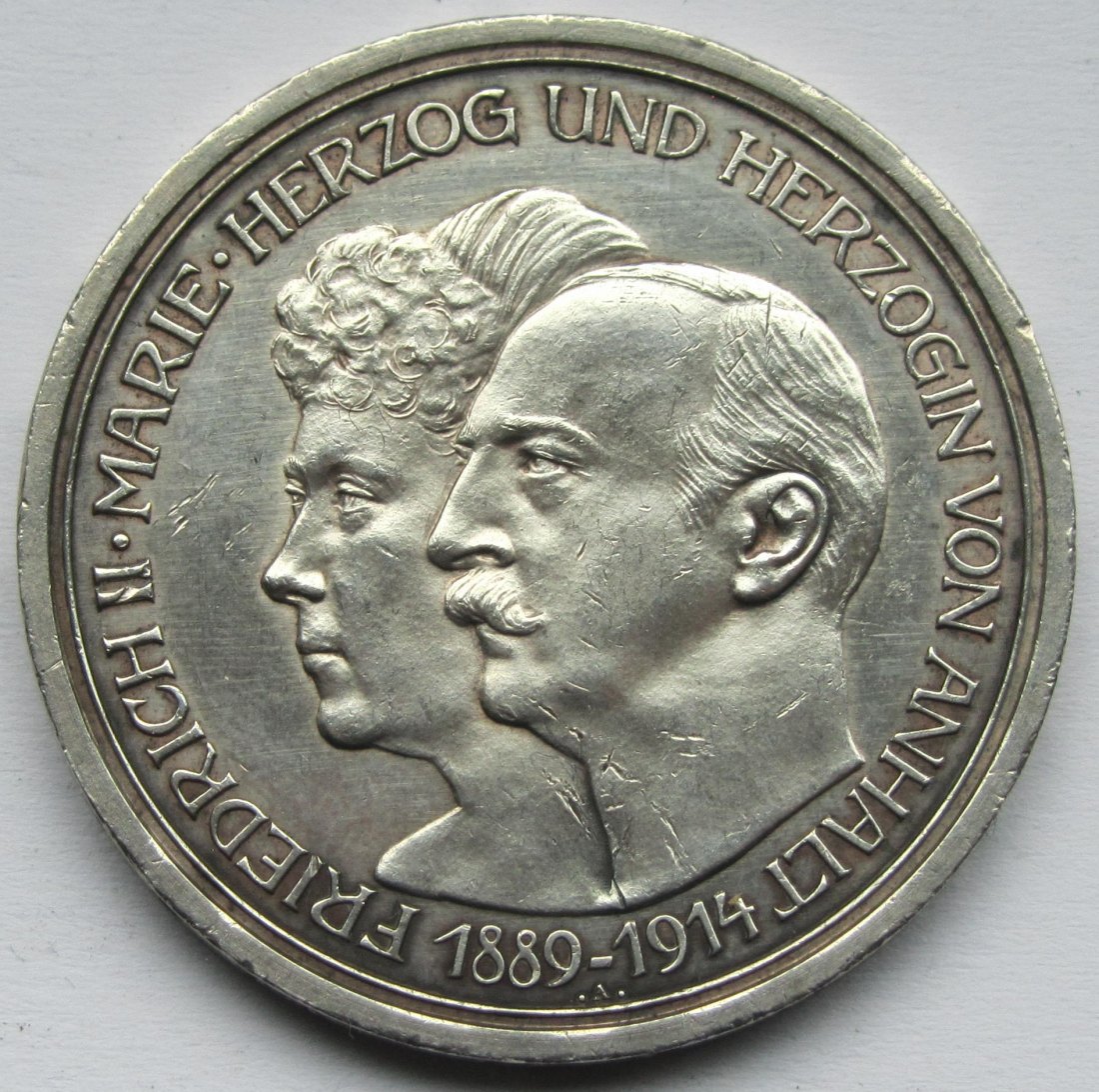  Kaiserreich: Anhalt, 5 Mark Silberne Hochzeit 1914 (Jaeger 25)   