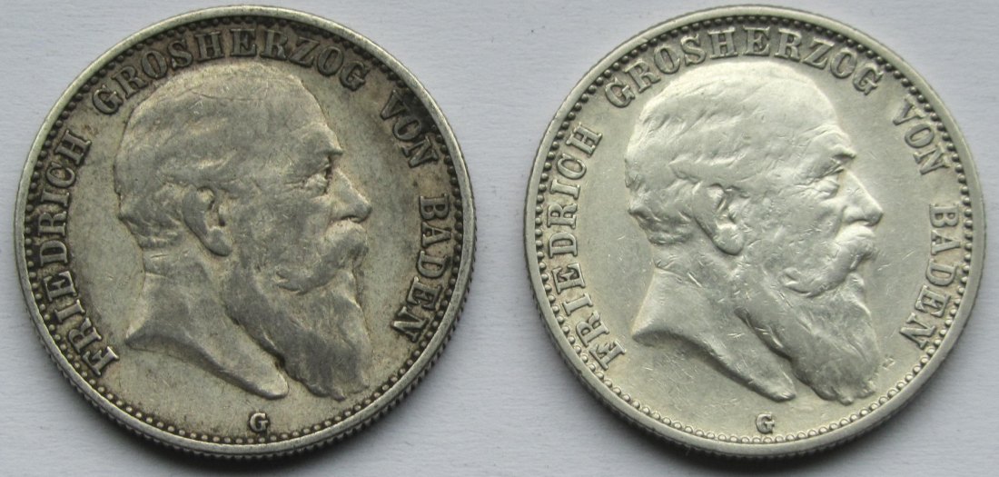  Kaiserreich: Baden, 2 Mark Friedrich I. (Jaeger 32), 2 Stück (1904 + 1907)   