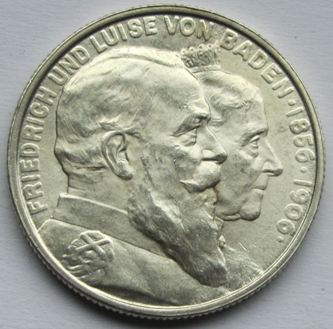  Kaiserreich: Baden, 2 Mark Goldene Hochzeit (Jaeger 34), 1906   