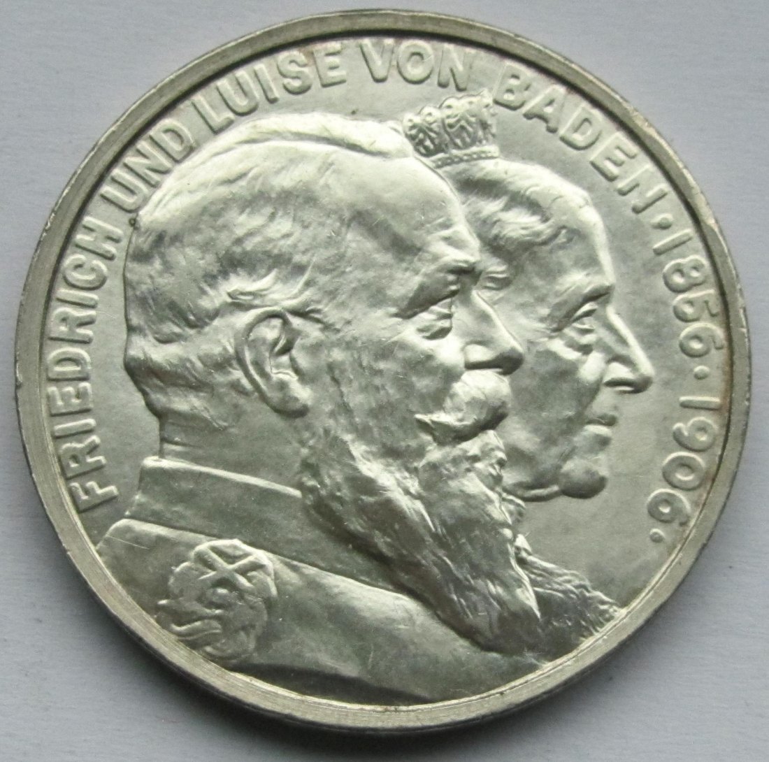  Kaiserreich: Baden, 5 Mark Goldene Hochzeit (Jaeger 35), 1906   