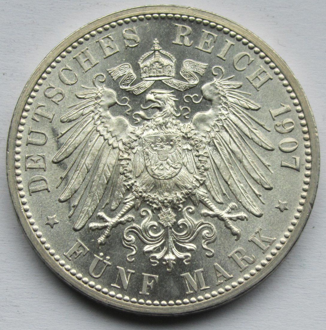  Kaiserreich: Baden, 5 Mark Friedrich I. auf den Tod (Jaeger 37), 1907   