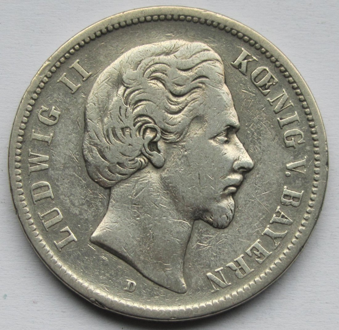  Kaiserreich: Bayern, 5 Mark Ludwig II. (Jaeger 42), 1874   