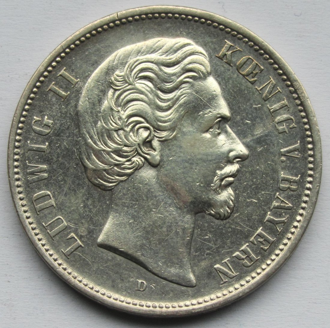  Kaiserreich: Bayern, 5 Mark Ludwig II. (Jaeger 42), 1876   
