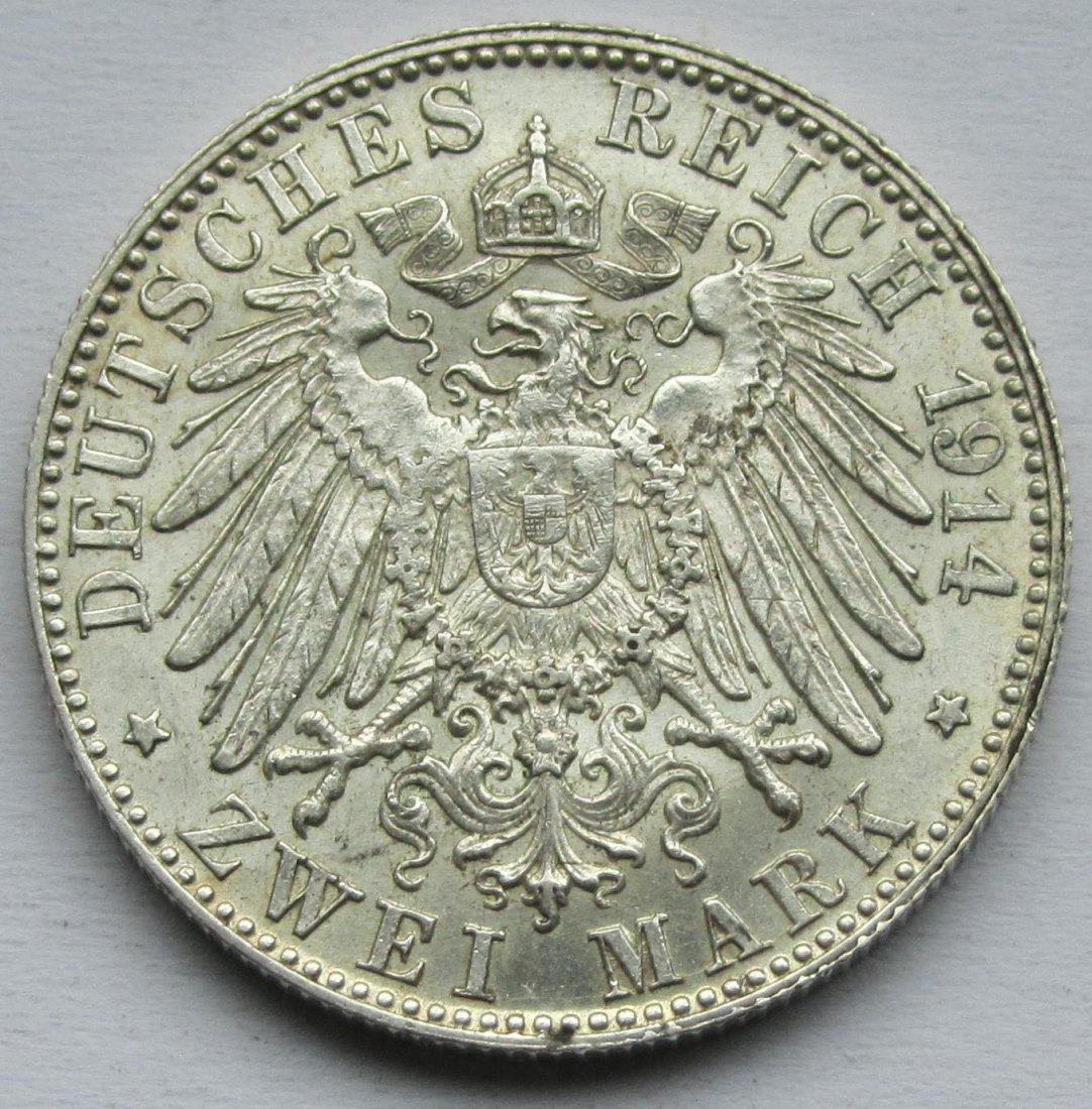  Kaiserreich: Bayern, 2 Mark Ludwig III. (Jaeger 51), 1914   