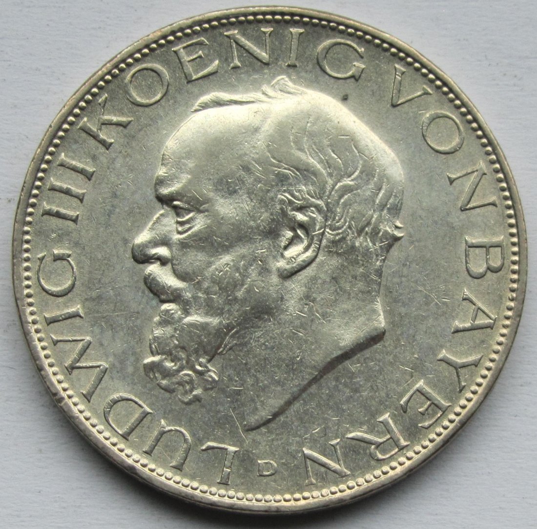  Kaiserreich: Bayern, 3 Mark Ludwig III. (Jaeger 52), 1914   