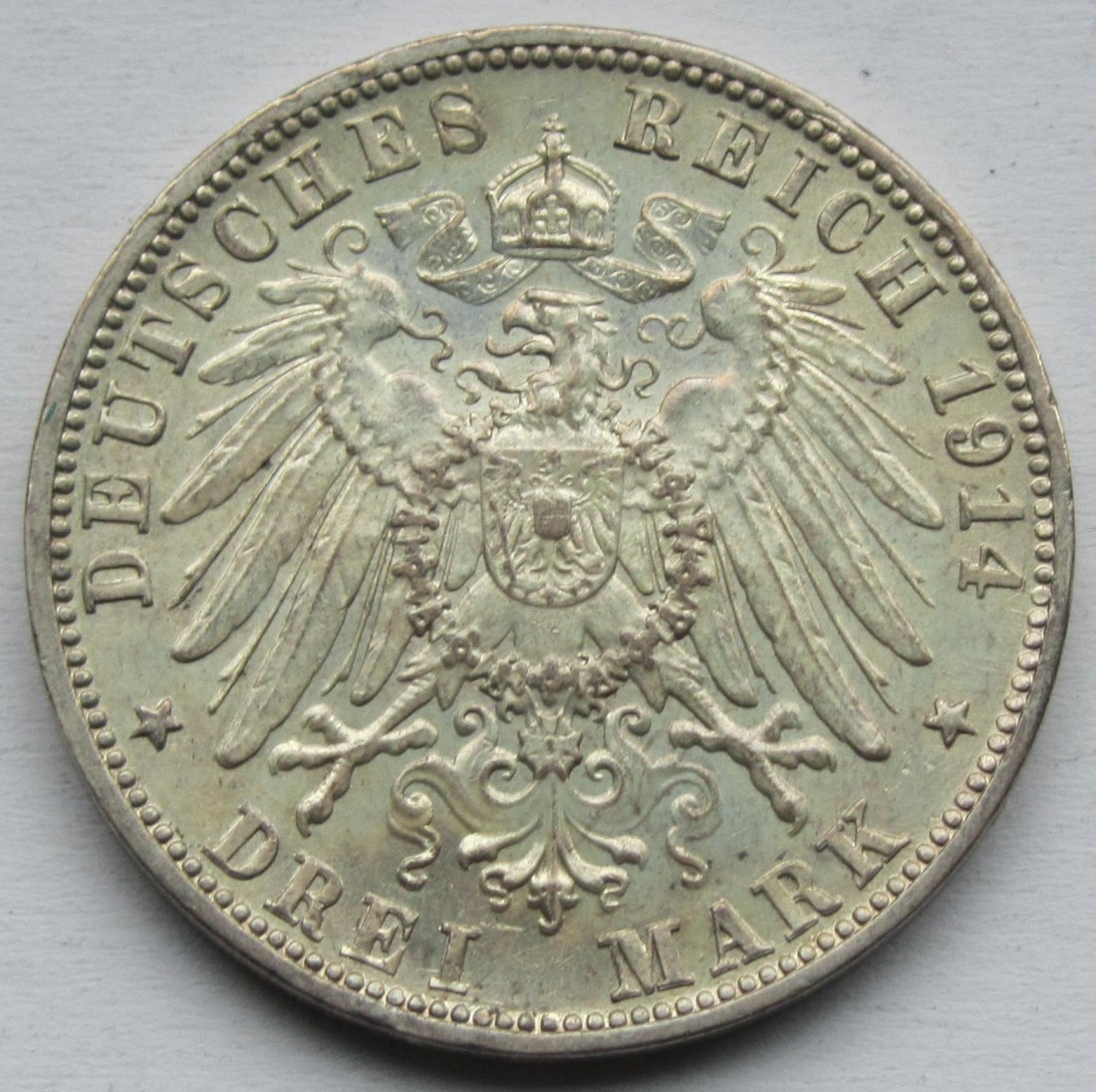  Kaiserreich: Bayern, 3 Mark Ludwig III. (Jaeger 52), 1914   