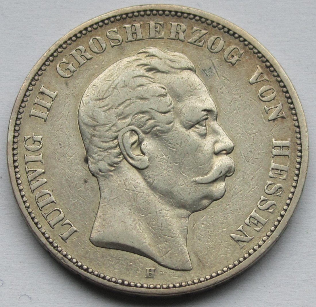  Kaiserreich: Hessen, 5 Mark Ludwig III. (Jaeger 67), 1875   
