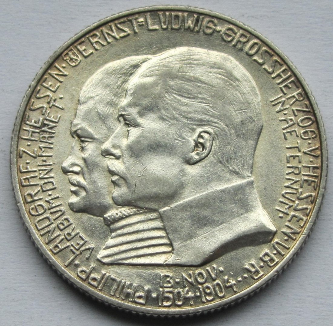  Kaiserreich: Hessen, 2 Mark Doppelportrait 1904 (Jaeger 74)   